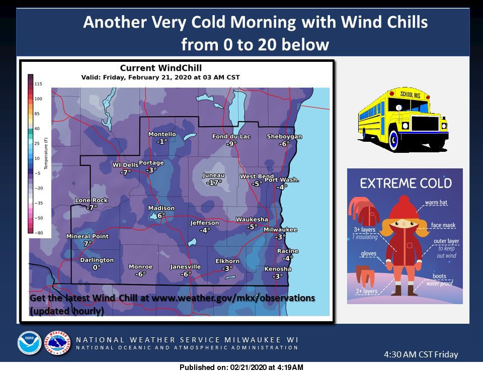 Wind chill values Friday morning by National Weather Service